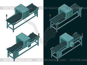 Conveyor belt with metal detector color isometric - vector image