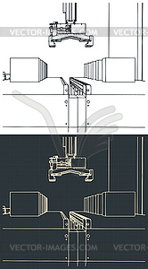 Чертежи конвейерной линии и робота-манипулятора - клипарт в векторе