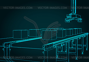 Conveyor line and robotic manipulator - vector clip art