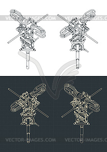 Helicopter main rotor isometric blueprints - vector image