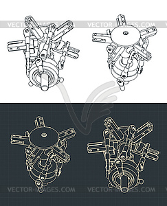 Helicopter main rotor isometric drawings - vector EPS clipart