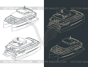 Изометрические рисунки большого катамарана - графика в векторе