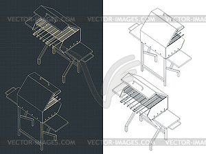 Barbecue and barbecue isometric blueprints - vector clipart