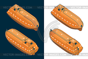 Lifeboat isometric color blueprints - vector clipart