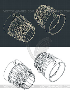 Изометрические чертежи упорного сопла - векторный эскиз