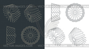 Turbine impeller blueprints - vector image