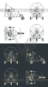 Ultralight trike aircraft blueprints - vector clip art