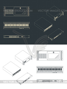 Блоки для серверных стоек и чертежи суперкомпьютеров - клипарт в векторе