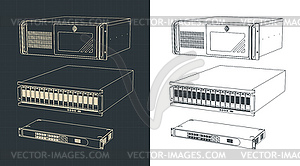 Units for server racks and supercomputers - vector image