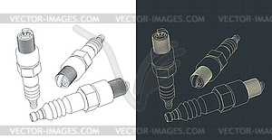 Чертежи свечей зажигания - векторизованное изображение клипарта