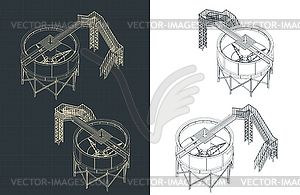 Mining Thickener Tank Isometric Blueprints - royalty-free vector image