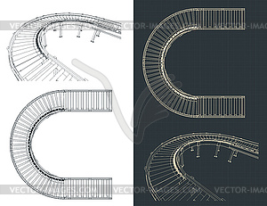 Conveyor roller line blueprints - vector clipart