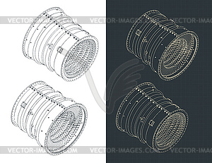 Compressor stator case of turbo jet isometric - stock vector clipart