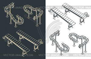 Conveyor isometric blueprints mini Set - vector image