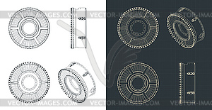 Jet engine intake casing blueprints - vector clipart