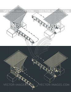 Rotary feeder isometric blueprints - vector clipart