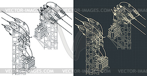 Transformer station isometric blueprints - vector clip art