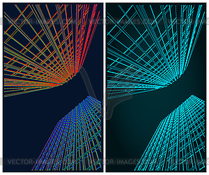 Skyscrapers neon sketches - vector clipart