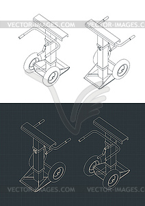 Heavy-duty trailer dolly isometric blueprints - vector clipart