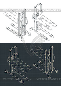 Hydraulic hand stacker truck isometric blueprints - vector clip art