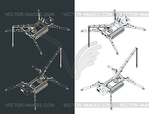 Mini crane isometric blueprints - vector clipart