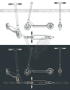 Electric scooter blueprints - vector image