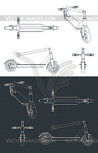 Foldable electric scooter blueprints - vector clipart