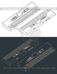 Synthesizer keyboard isometric blueprints - stock vector clipart