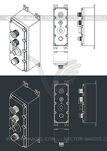 Blueprints of Push Button Switch Control Box - vector clip art