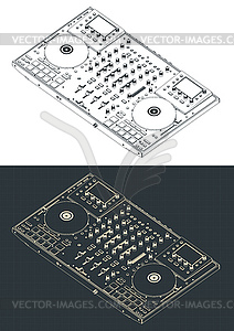 DJ controller isometric blueprint - color vector clipart