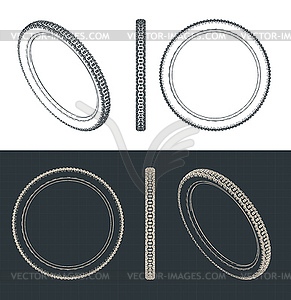 Mountain bike tire blueprints - vector clip art