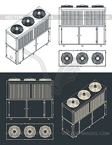 Наружный блок промышленного кондиционера чертежа - векторное изображение
