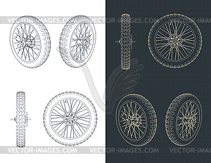 Fatbike front wheel with disc rotor blueprints - vector clipart
