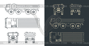 Чертежи военных тяжелых грузовиков - векторный клипарт
