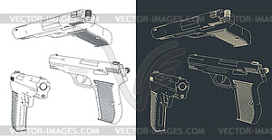 Чертежи пистолета - иллюстрация в векторе
