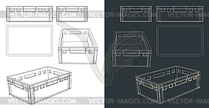 Plastic pallet box blueprints - vector EPS clipart