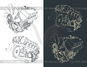 Powerful V8 turbo engine - vector clip art