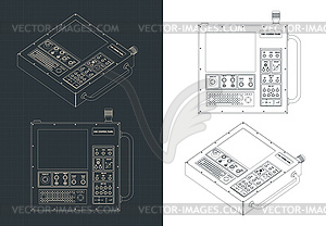 Remote control for automated plant lines blueprints - vector clipart
