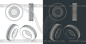 Truck wheel blueprints - vector image