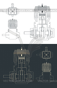 Two-stroke engine blueprints - vector clip art