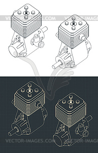Изометрические чертежи двухтактного двигателя - клипарт в векторе