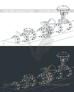 Control valve with bypass drawings - vector image