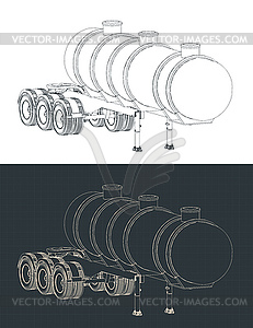 Чертежи прицепа-цистерны - векторная иллюстрация