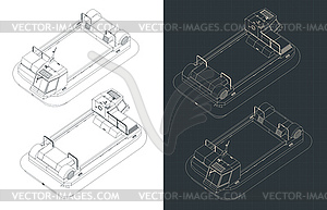 Hovercraft isometric drawings - vector clip art