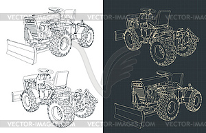 Mini tractor drawings - vector image