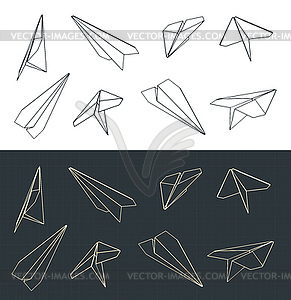 Paper airplanes sketches set - vector EPS clipart