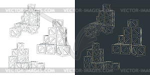 Wooden boxes sketches - vector image