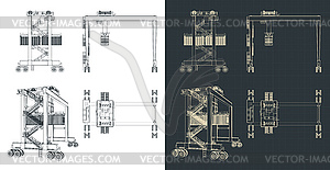 Rubber-tired overhead gantry crane blueprints - vector image