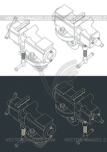 Скамья тиски изометрические чертежи - векторное изображение клипарта
