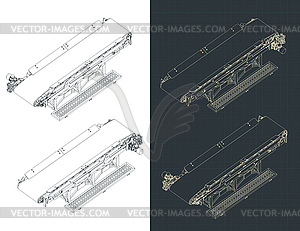 Конвейерная линия изометрические чертежи - цветной векторный клипарт
